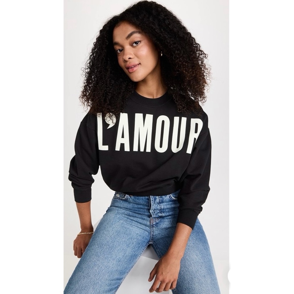 Clare V Black 'L'AMOUR' Graphic Sweatshirt with Cream Text